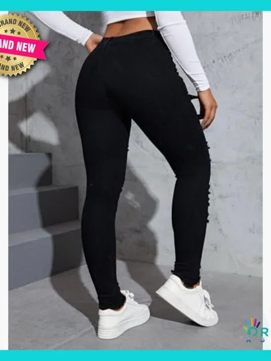 Ripped Distressed High Waist Skinny Jeans Stretch Denim Y2K Chic - Picture 2 of 5